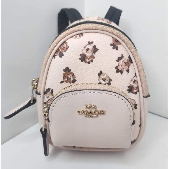 COACH Mini Court Backpack Bag Charm With Rosette Print BLUSH MULTI CAA68 Soldout - Picture 2 of 12